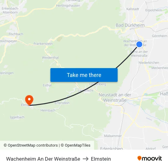 Wachenheim An Der Weinstraße to Elmstein map