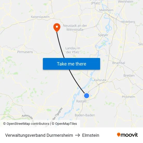 Verwaltungsverband Durmersheim to Elmstein map