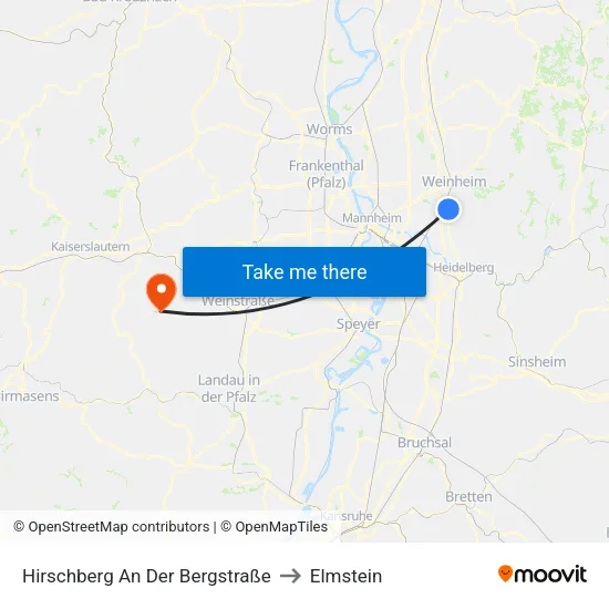 Hirschberg An Der Bergstraße to Elmstein map