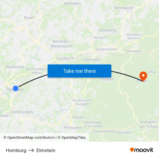 Homburg to Elmstein map