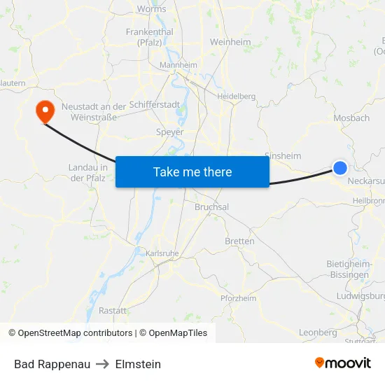 Bad Rappenau to Elmstein map