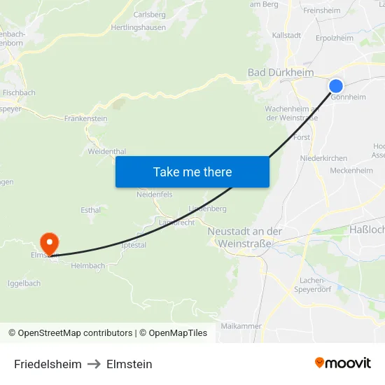 Friedelsheim to Elmstein map