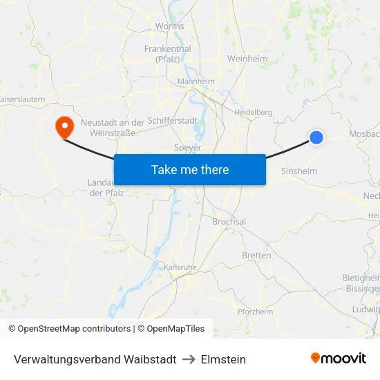 Verwaltungsverband Waibstadt to Elmstein map