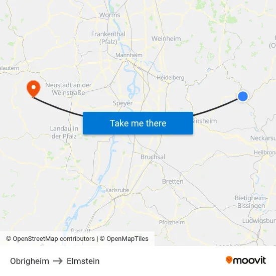 Obrigheim to Elmstein map