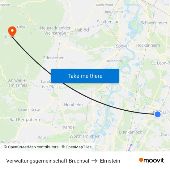 Verwaltungsgemeinschaft Bruchsal to Elmstein map