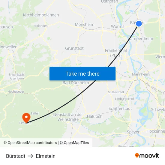 Bürstadt to Elmstein map