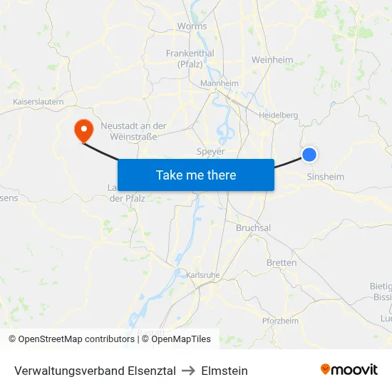 Verwaltungsverband Elsenztal to Elmstein map