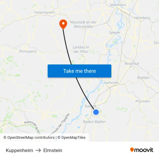 Kuppenheim to Elmstein map