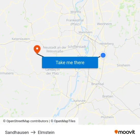 Sandhausen to Elmstein map