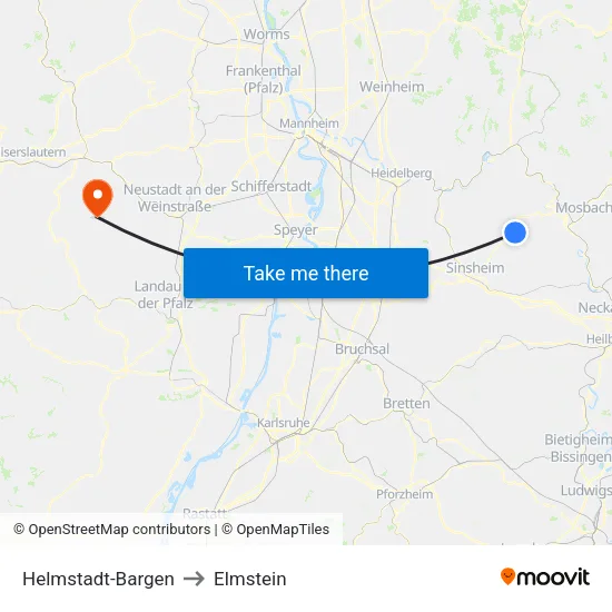 Helmstadt-Bargen to Elmstein map