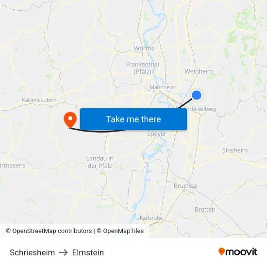 Schriesheim to Elmstein map
