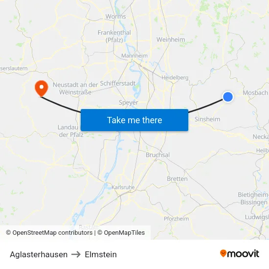 Aglasterhausen to Elmstein map