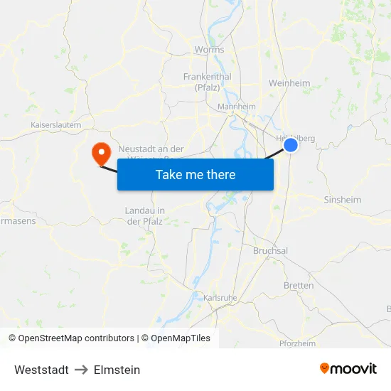Weststadt to Elmstein map