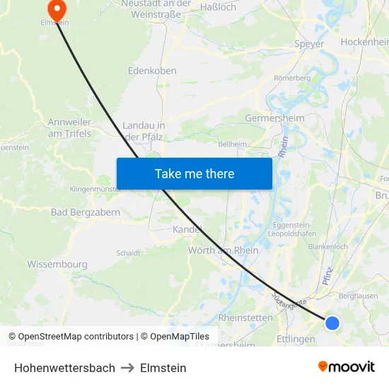 Hohenwettersbach to Elmstein map