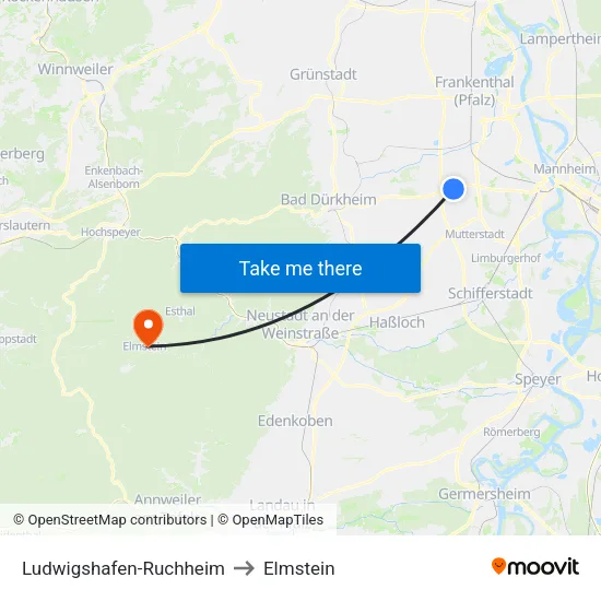 Ludwigshafen-Ruchheim to Elmstein map