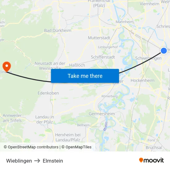 Wieblingen to Elmstein map