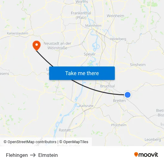 Flehingen to Elmstein map