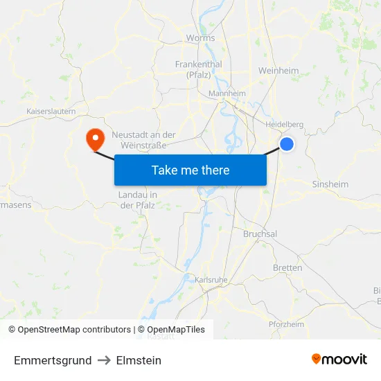 Emmertsgrund to Elmstein map