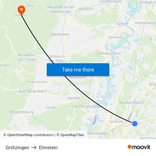 Grötzingen to Elmstein map