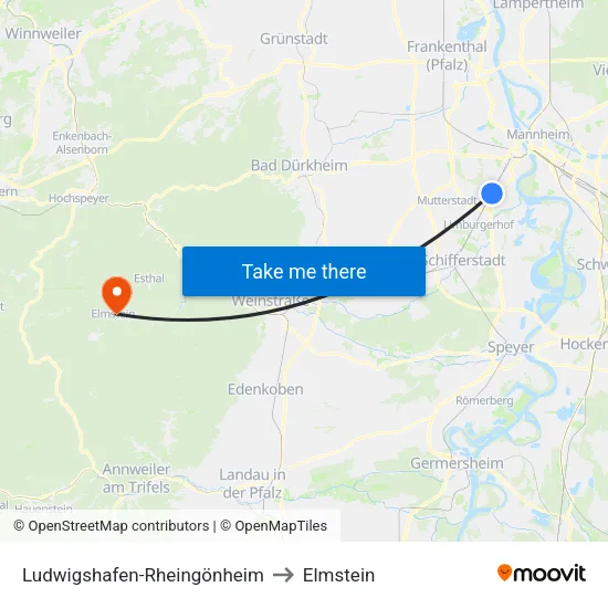 Ludwigshafen-Rheingönheim to Elmstein map