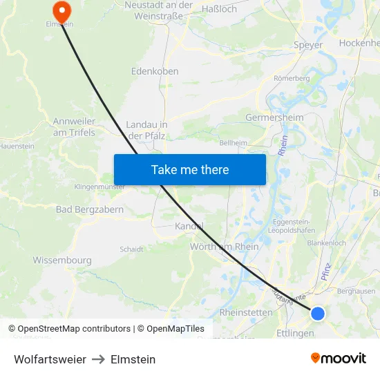 Wolfartsweier to Elmstein map