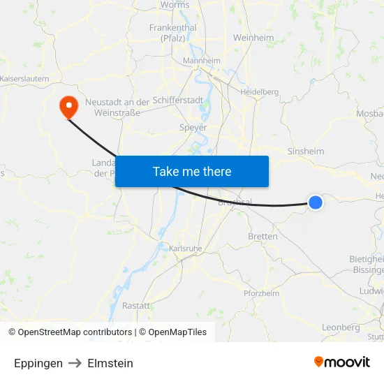 Eppingen to Elmstein map