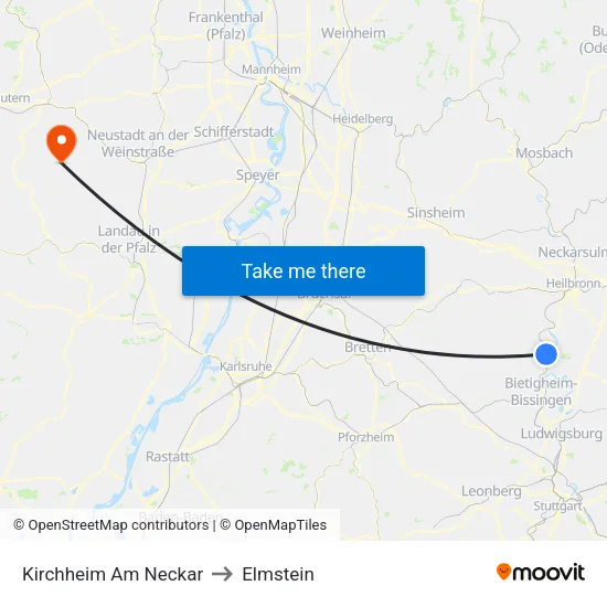Kirchheim Am Neckar to Elmstein map