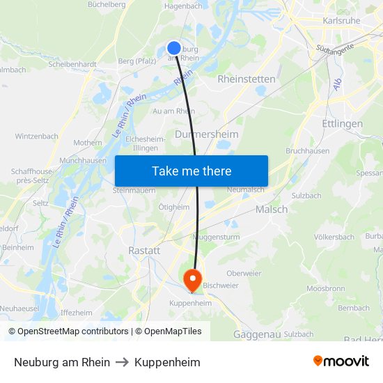 Neuburg am Rhein to Kuppenheim map