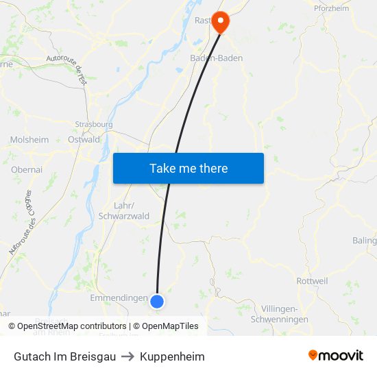 Gutach Im Breisgau to Kuppenheim map