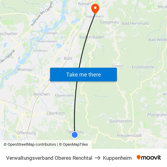 Verwaltungsverband Oberes Renchtal to Kuppenheim map