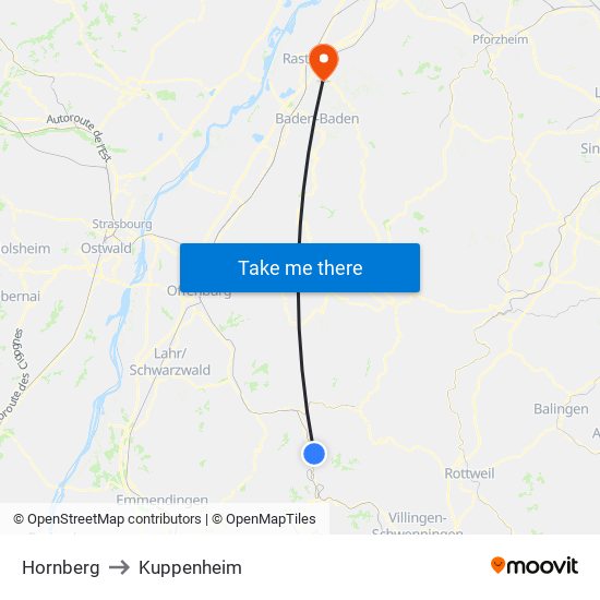 Hornberg to Kuppenheim map