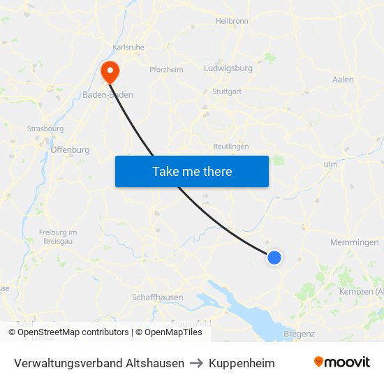 Verwaltungsverband Altshausen to Kuppenheim map