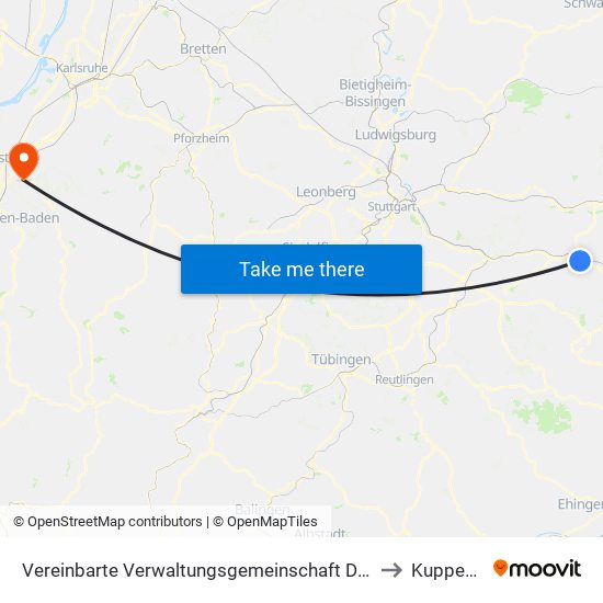 Vereinbarte Verwaltungsgemeinschaft Der Stadt Göppingen to Kuppenheim map