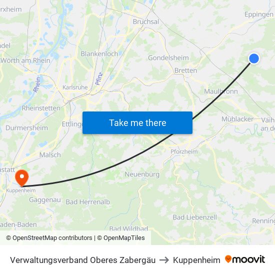 Verwaltungsverband Oberes Zabergäu to Kuppenheim map