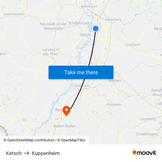 Ketsch to Kuppenheim map