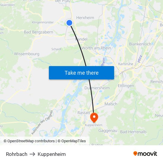 Rohrbach to Kuppenheim map