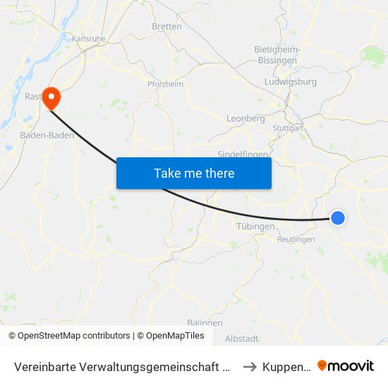 Vereinbarte Verwaltungsgemeinschaft Der Stadt Neuffen to Kuppenheim map