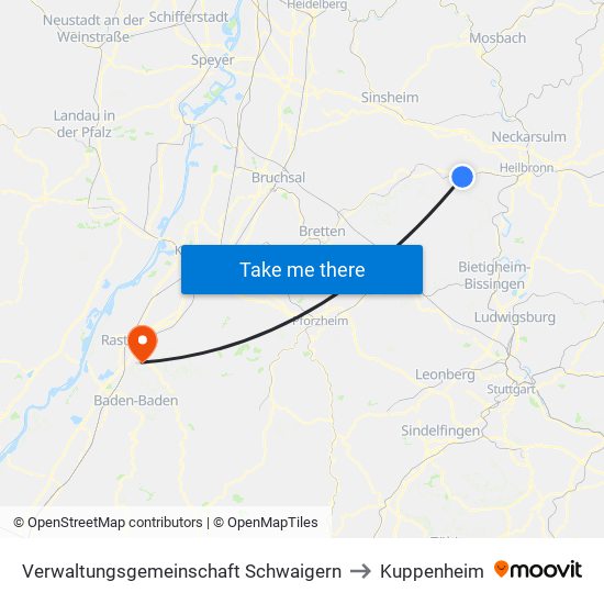 Verwaltungsgemeinschaft Schwaigern to Kuppenheim map