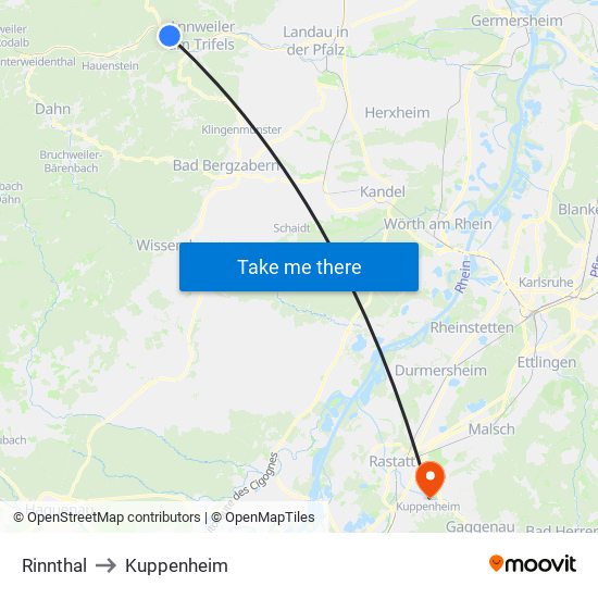 Rinnthal to Kuppenheim map