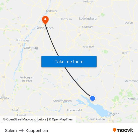 Salem to Kuppenheim map