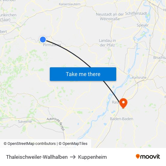 Thaleischweiler-Wallhalben to Kuppenheim map