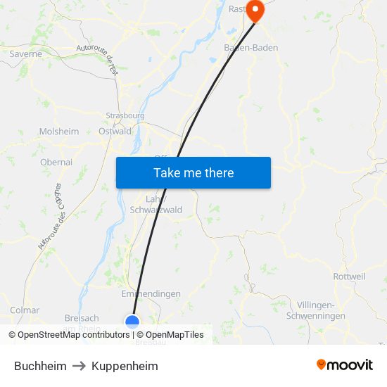 Buchheim to Kuppenheim map