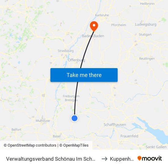 Verwaltungsverband Schönau Im Schwarzwald to Kuppenheim map