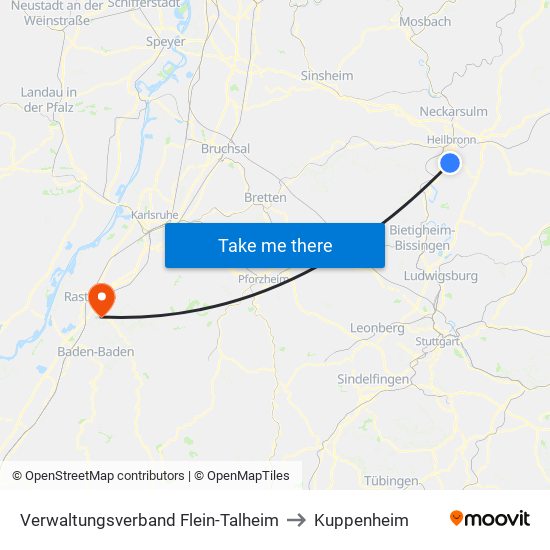 Verwaltungsverband Flein-Talheim to Kuppenheim map