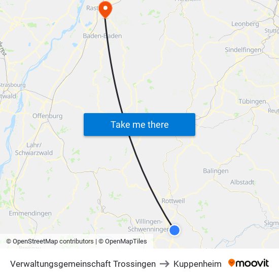 Verwaltungsgemeinschaft Trossingen to Kuppenheim map