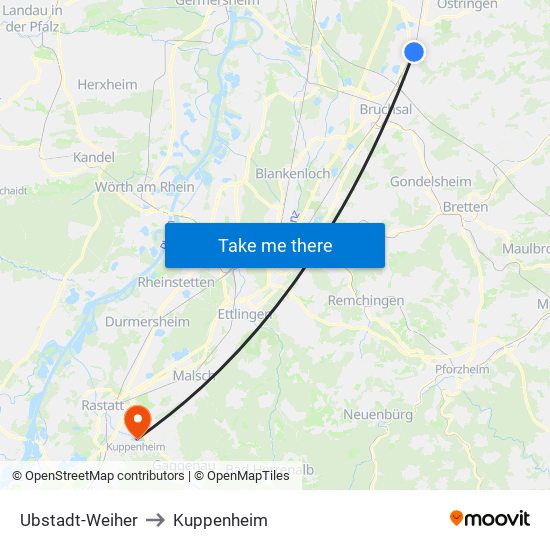 Ubstadt-Weiher to Kuppenheim map