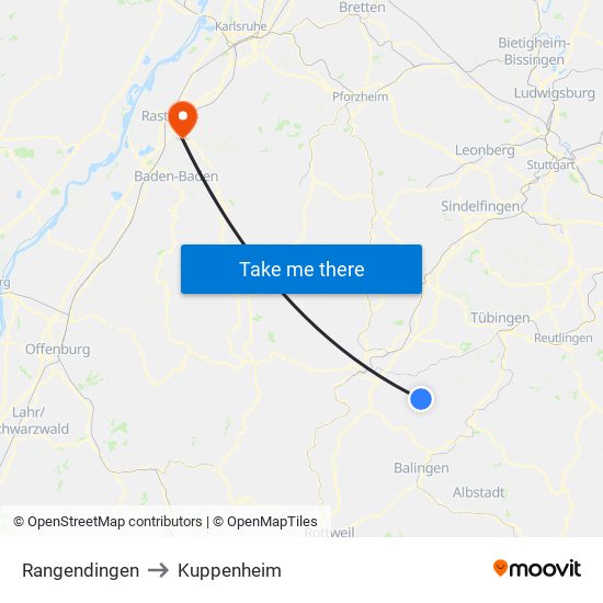 Rangendingen to Kuppenheim map