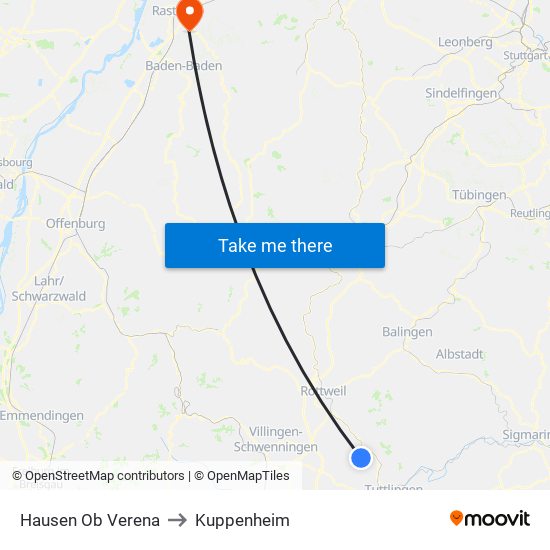 Hausen Ob Verena to Kuppenheim map