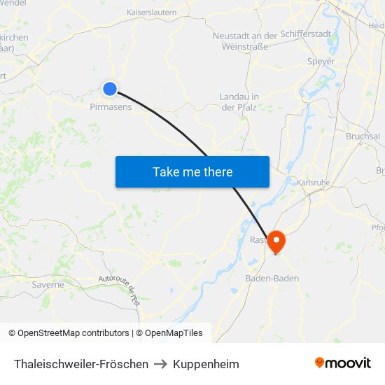 Thaleischweiler-Fröschen to Kuppenheim map