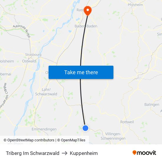 Triberg Im Schwarzwald to Kuppenheim map